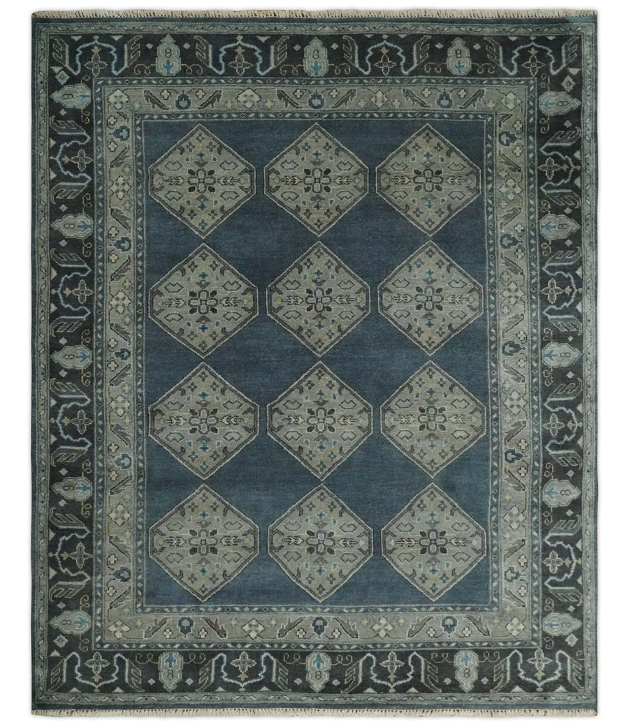8x10 Blue, Silver and Charcoal Hand knotted Traditional wool Area Rug - The Rug Decor