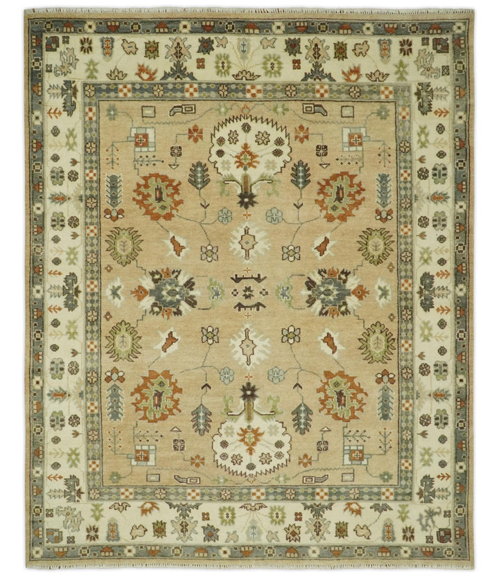 8x10 Camel, Ivory and Gray Hand knotted Oriental Oushak wool area rug - The Rug Decor
