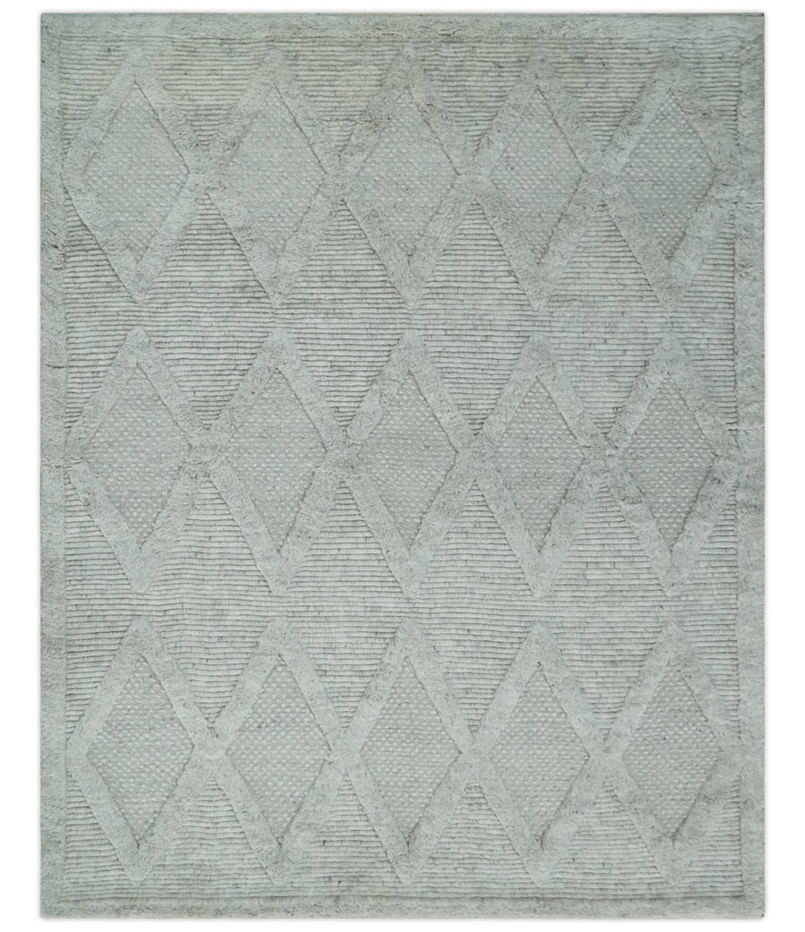 8x10 carved Texture Silver and Charcoal Geometrical hand knotted wool Area rug - The Rug Decor