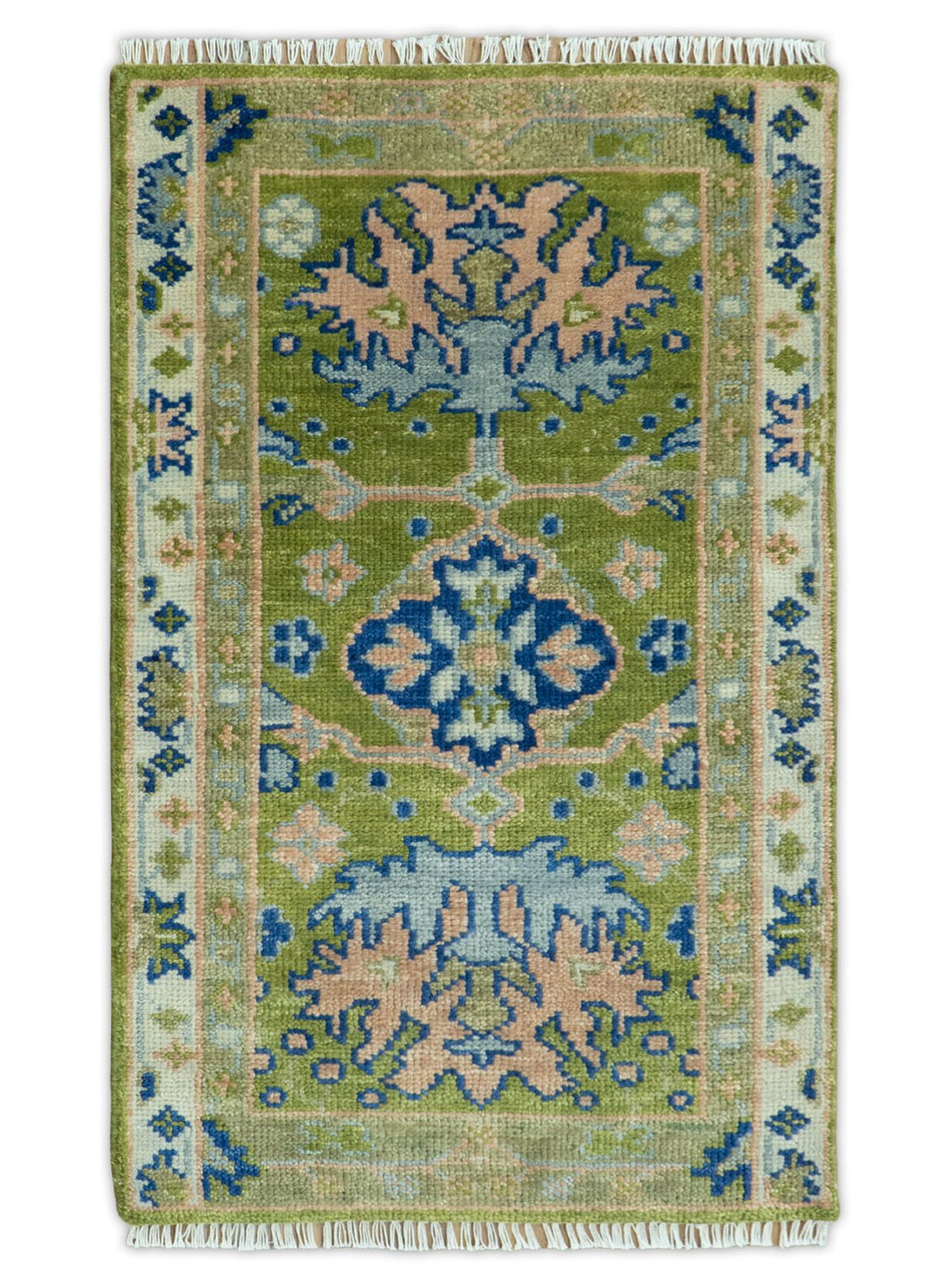 8x10 Green, Blue and Peach Hand Knotted Vibrant Donegal Floral Wool Rug - The Rug Decor