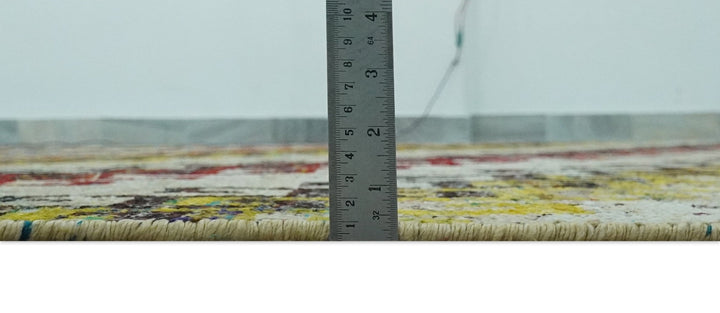 8x10 Ivory, Maroon, Black and Mustard Greek key design Hand Knotted wool area rug - The Rug Decor