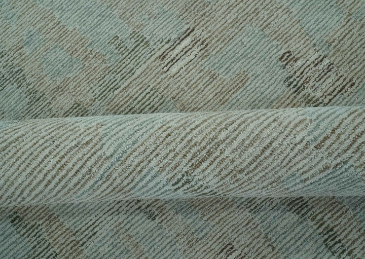 8x10 Modern Abstract Teal, Olive and Ivory Hand Tufted wool area rug - The Rug Decor