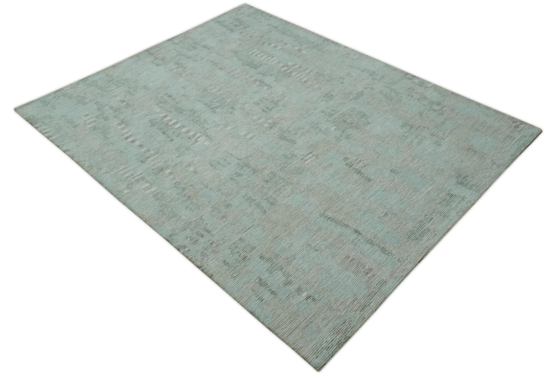 8x10 Modern Abstract Teal, Olive and Ivory Hand Tufted wool area rug - The Rug Decor