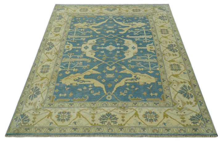 8x10 Teal, Olive and Beige Hand Knotted Traditional Oriental Oushak wool area rug - The Rug Decor