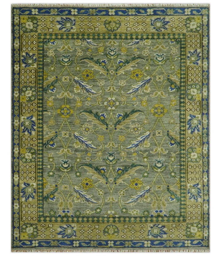 8x10 Traditional Floral Green and Blue Hand Knotted wool area rug - The Rug Decor
