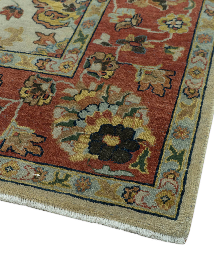 Traditional Heriz Design Beige And Brown  6x9 Hand Knotted Wool Area Rug