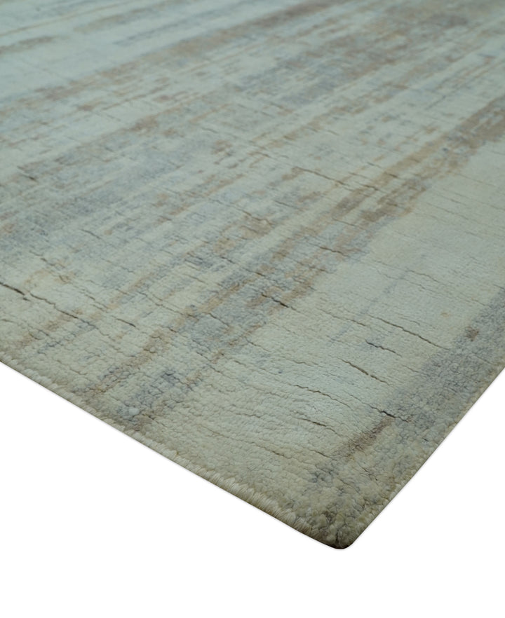 Modern Abstract Design Gray And Blue 8x10 Hand Knotted Bamboo Silk Area Rug