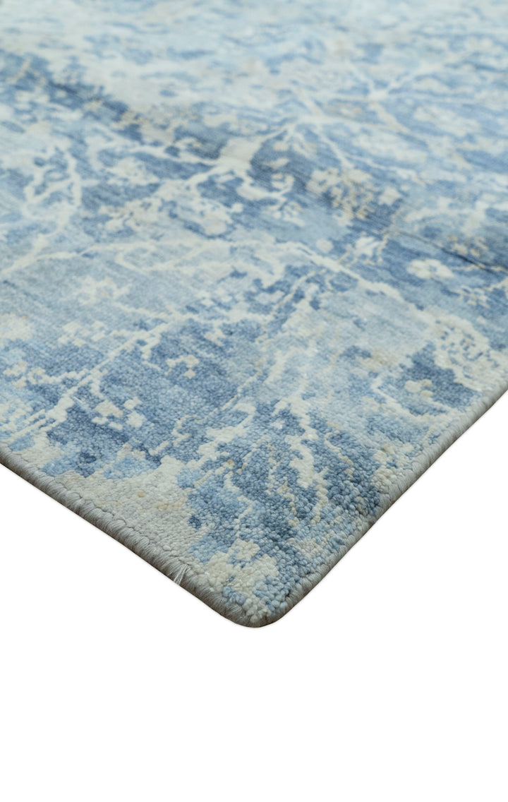 Modern Abstract Design Gray And Blue 10x13 Hand Knotted Bamboo Silk Area Rug