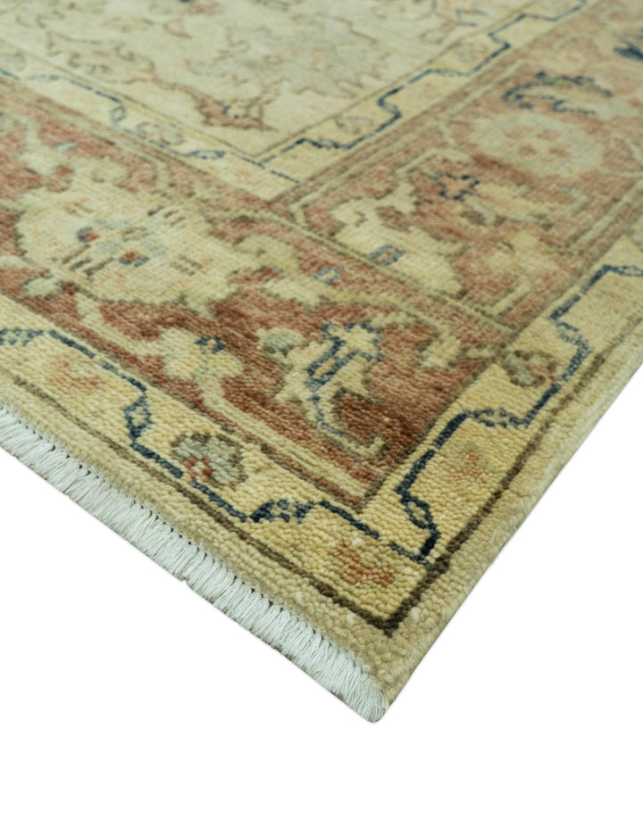Heriz Traditional Design Beige And Blue 5.6x8 Hand Knotted Wool Area Rug