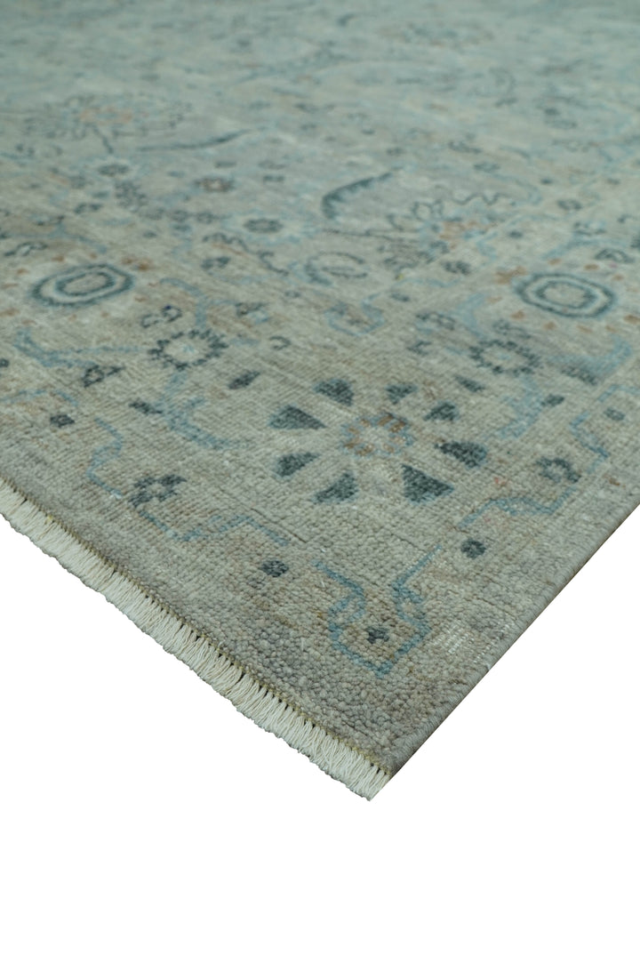 Custom Made Silver And Blue Traditional Oriental Design Hand knotted Wool Area Rug