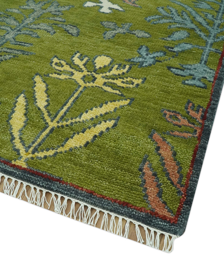 Tree Green, Silver, Maroon Hand Knotted 8x10 wool Area Rug