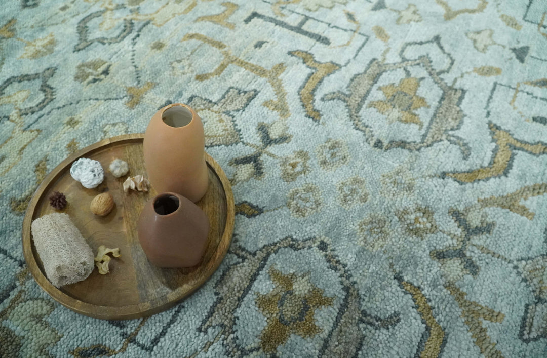 Blue and Beige Hand Knotted Traditional Oriental Oushak 8x10 wool area Rug