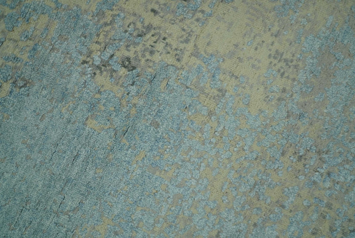 Abstract Design Blue, Beige And Gray 8x10 Hand Knotted Wool and Bamboo Silk Rug - The Rug Decor