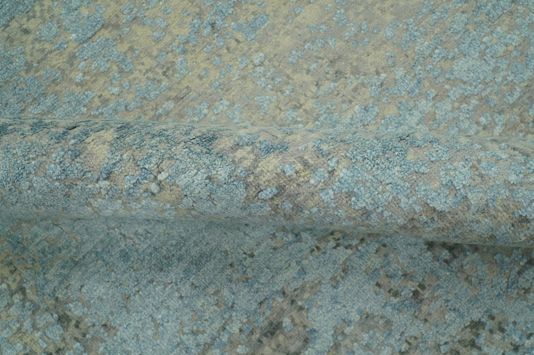 Abstract Design Blue, Beige And Gray 8x10 Hand Knotted Wool and Bamboo Silk Rug - The Rug Decor