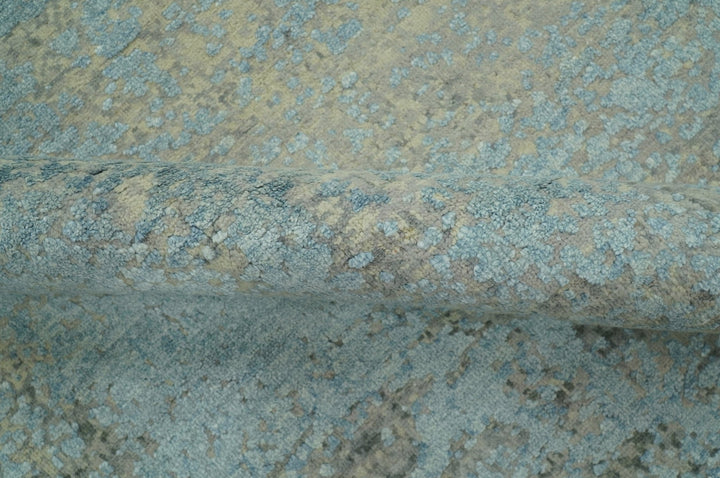 Abstract Design Blue, Beige And Gray 8x10 Hand Knotted Wool and Bamboo Silk Rug - The Rug Decor