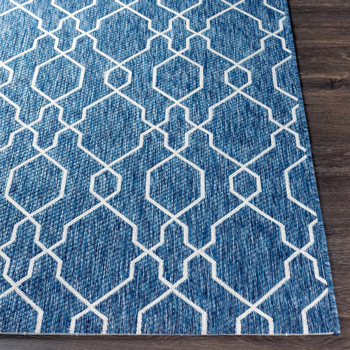 Aldford Denim Modern Geometrical Blue And Cream Machine Woven Outdoor Carpet - The Rug Decor