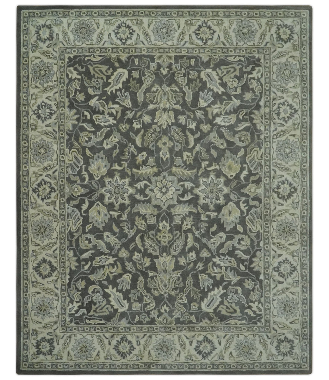 Antique Design 8x10 Charcoal and Beige Traditional Floral Hand Tufted rug - The Rug Decor