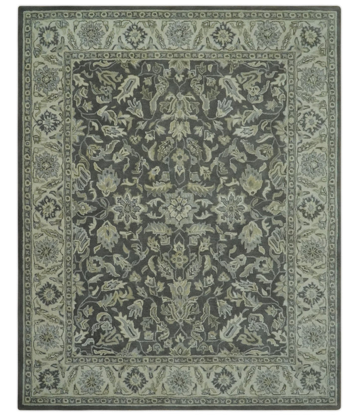 Antique Design 8x10 Charcoal and Beige Traditional Floral Hand Tufted rug - The Rug Decor