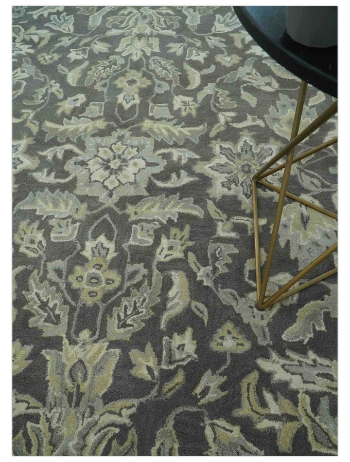 Antique Design 8x10 Charcoal and Beige Traditional Floral Hand Tufted rug - The Rug Decor