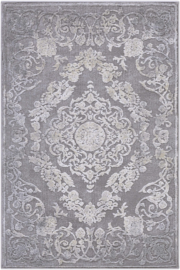 Antique Design Gray, Silver and Ivory Carved Texture Medallion Multi Size Rug - The Rug Decor