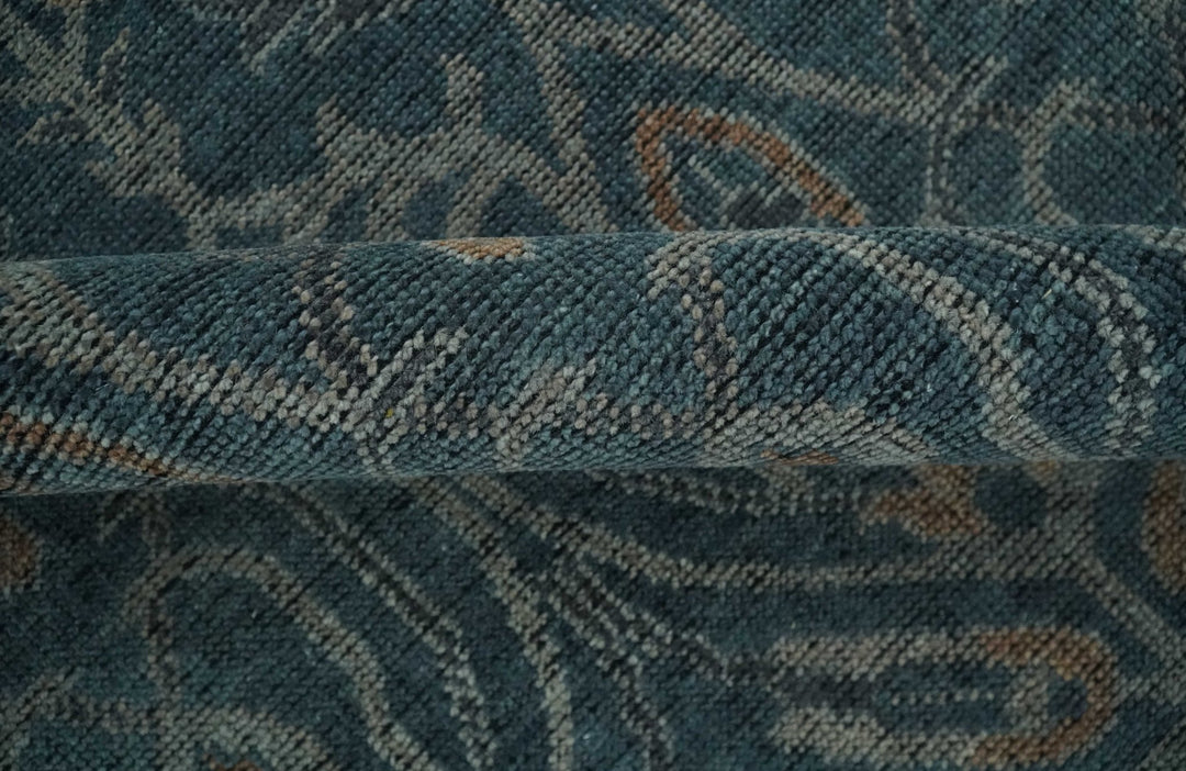 Antique Design Teal, Silver and Dark Peach Hand Knotted Traditional Design 8x10 wool Area rug - The Rug Decor