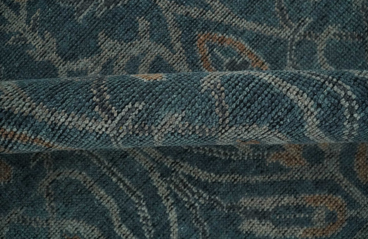 Antique Design Teal, Silver and Dark Peach Hand Knotted Traditional Design 8x10 wool Area rug - The Rug Decor