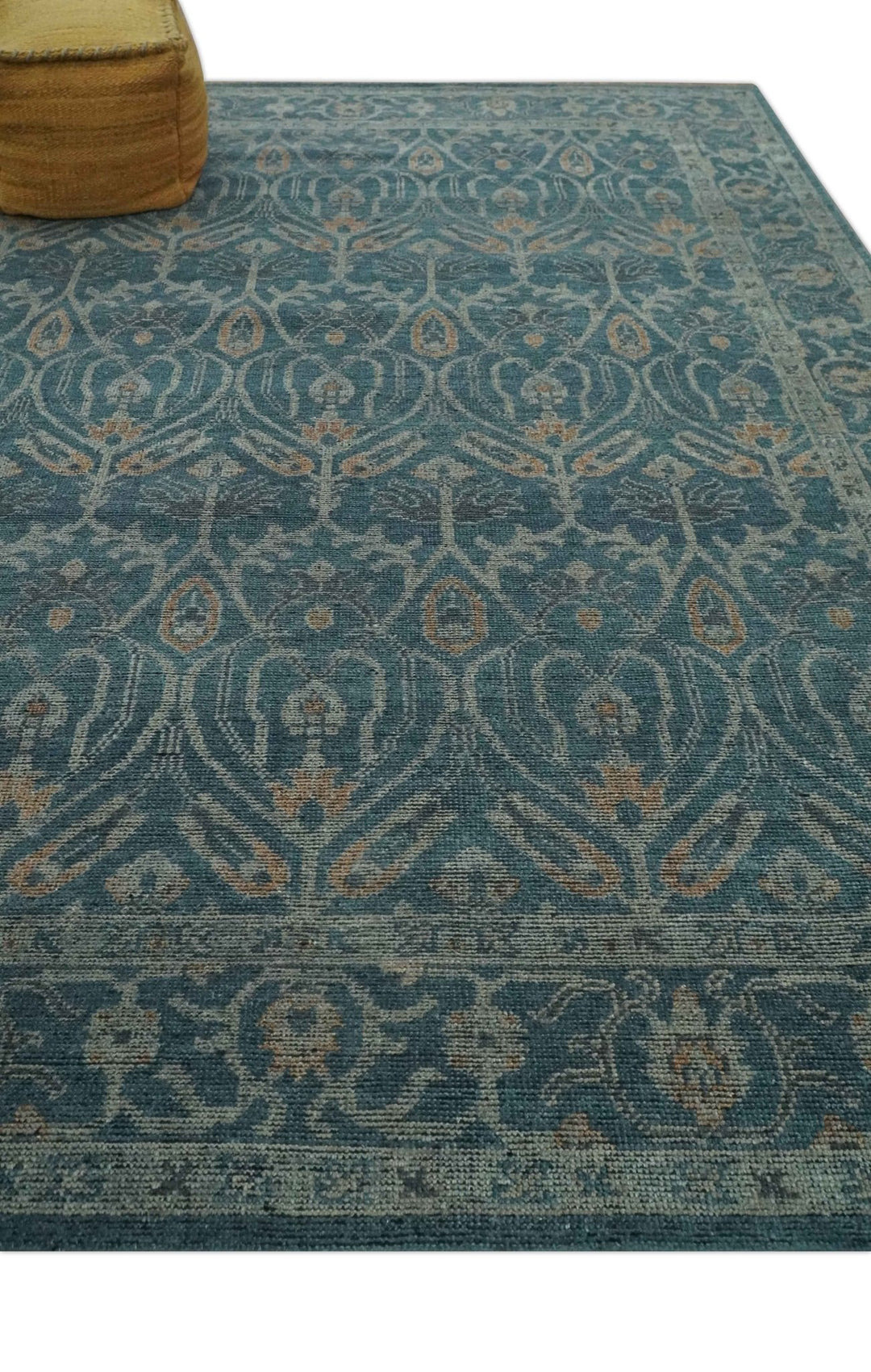 Antique Design Teal, Silver and Dark Peach Hand Knotted Traditional Design 8x10 wool Area rug - The Rug Decor