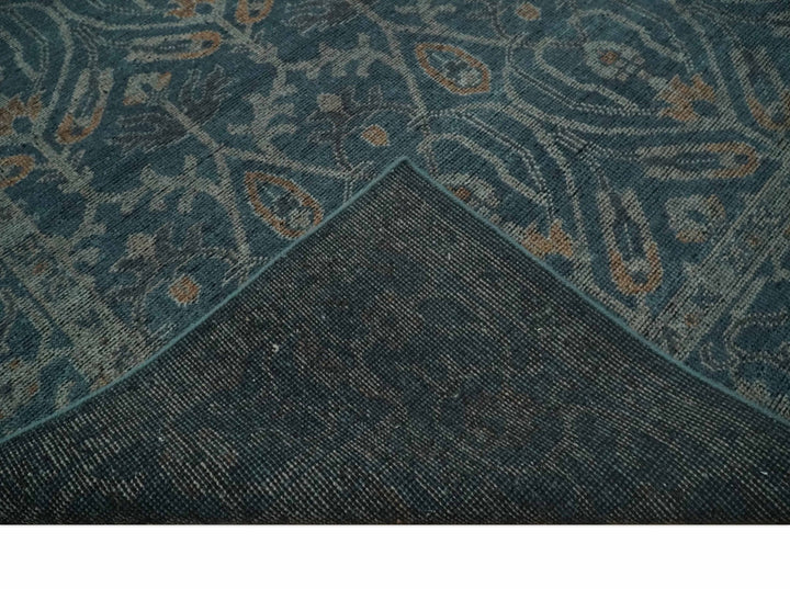 Antique Design Teal, Silver and Dark Peach Hand Knotted Traditional Design 8x10 wool Area rug - The Rug Decor
