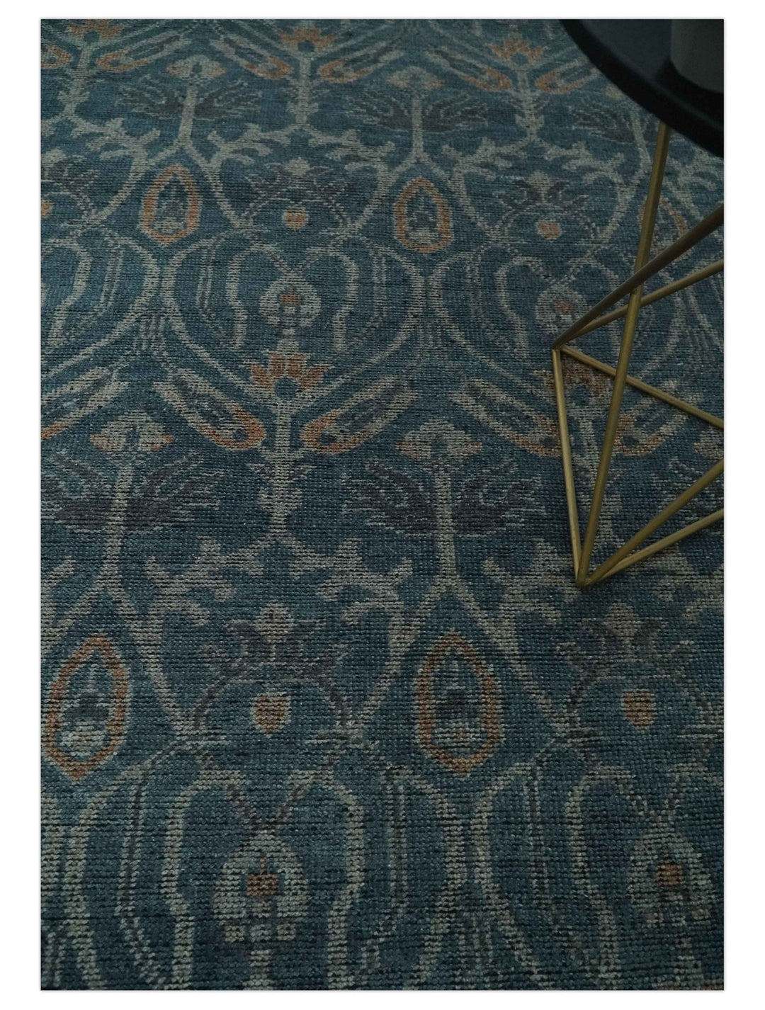 Antique Design Teal, Silver and Dark Peach Hand Knotted Traditional Design 8x10 wool Area rug - The Rug Decor