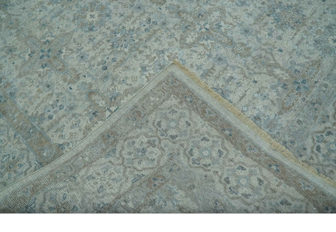 Antique Distress finish Silver, Teal and Brown Hand Knotted Traditional 8x10 wool Rug - The Rug Decor