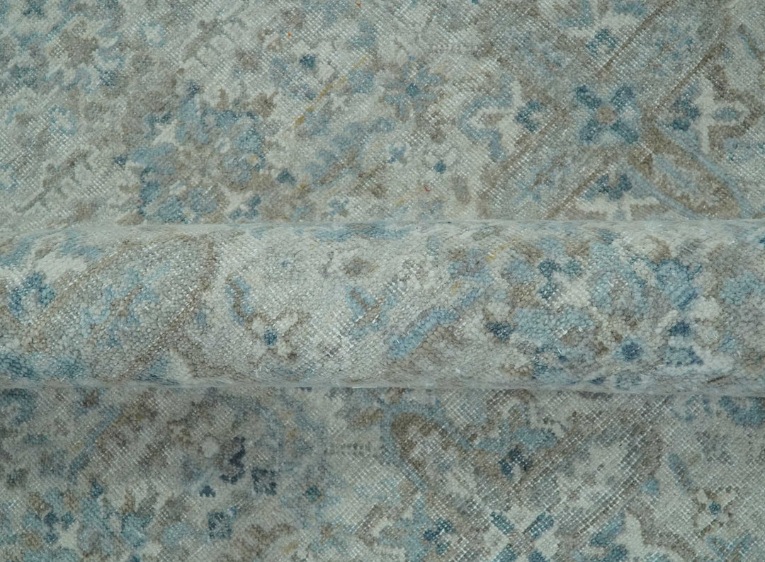 Antique Distress finish Silver, Teal and Brown Hand Knotted Traditional 8x10 wool Rug - The Rug Decor