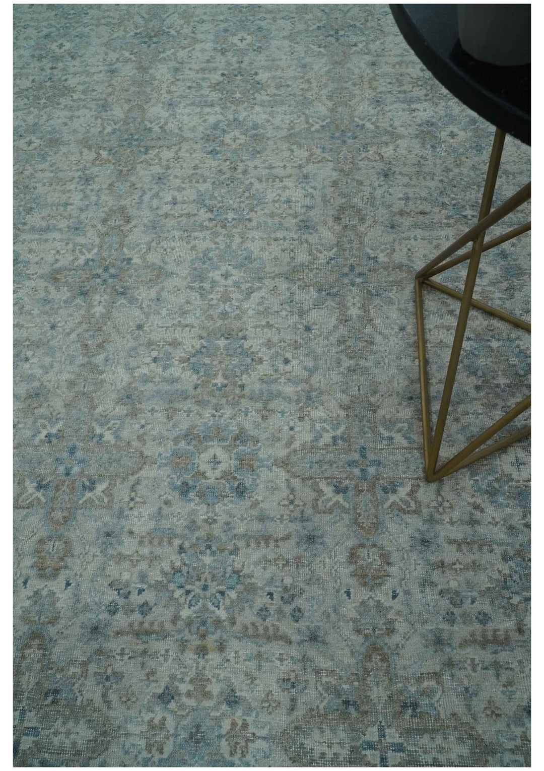 Antique Distress finish Silver, Teal and Brown Hand Knotted Traditional 8x10 wool Rug - The Rug Decor