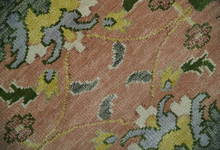 Antique Floral Peach, Green, Mustard and Ivory Hand Knotted 9x12 wool area Rug - The Rug Decor