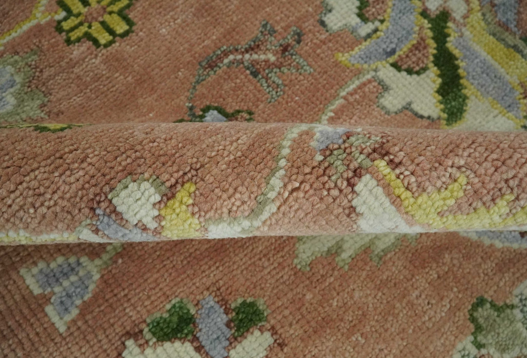Antique Floral Peach, Green, Mustard and Ivory Hand Knotted 9x12 wool area Rug - The Rug Decor