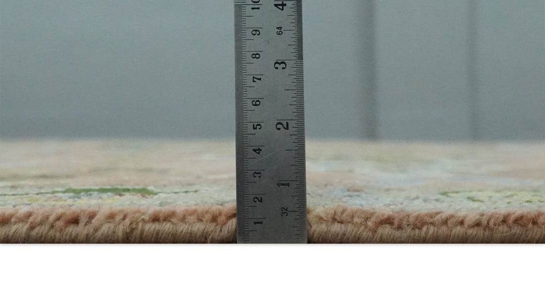 Antique Floral Peach, Green, Mustard and Ivory Hand Knotted 9x12 wool area Rug - The Rug Decor