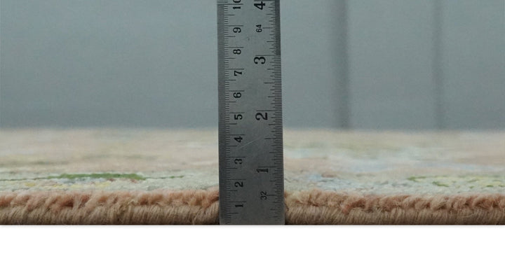 Antique Floral Peach, Green, Mustard and Ivory Hand Knotted 9x12 wool area Rug - The Rug Decor