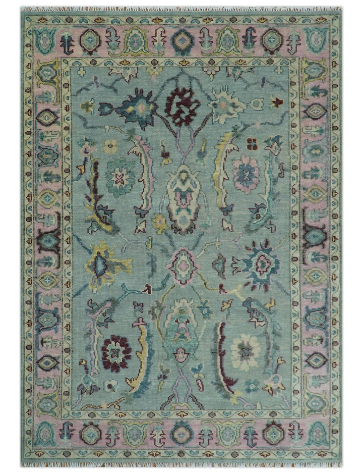 Antique Hand Knotted Green and Pink Traditional Oushak Multi Size Wool Area Rug - The Rug Decor