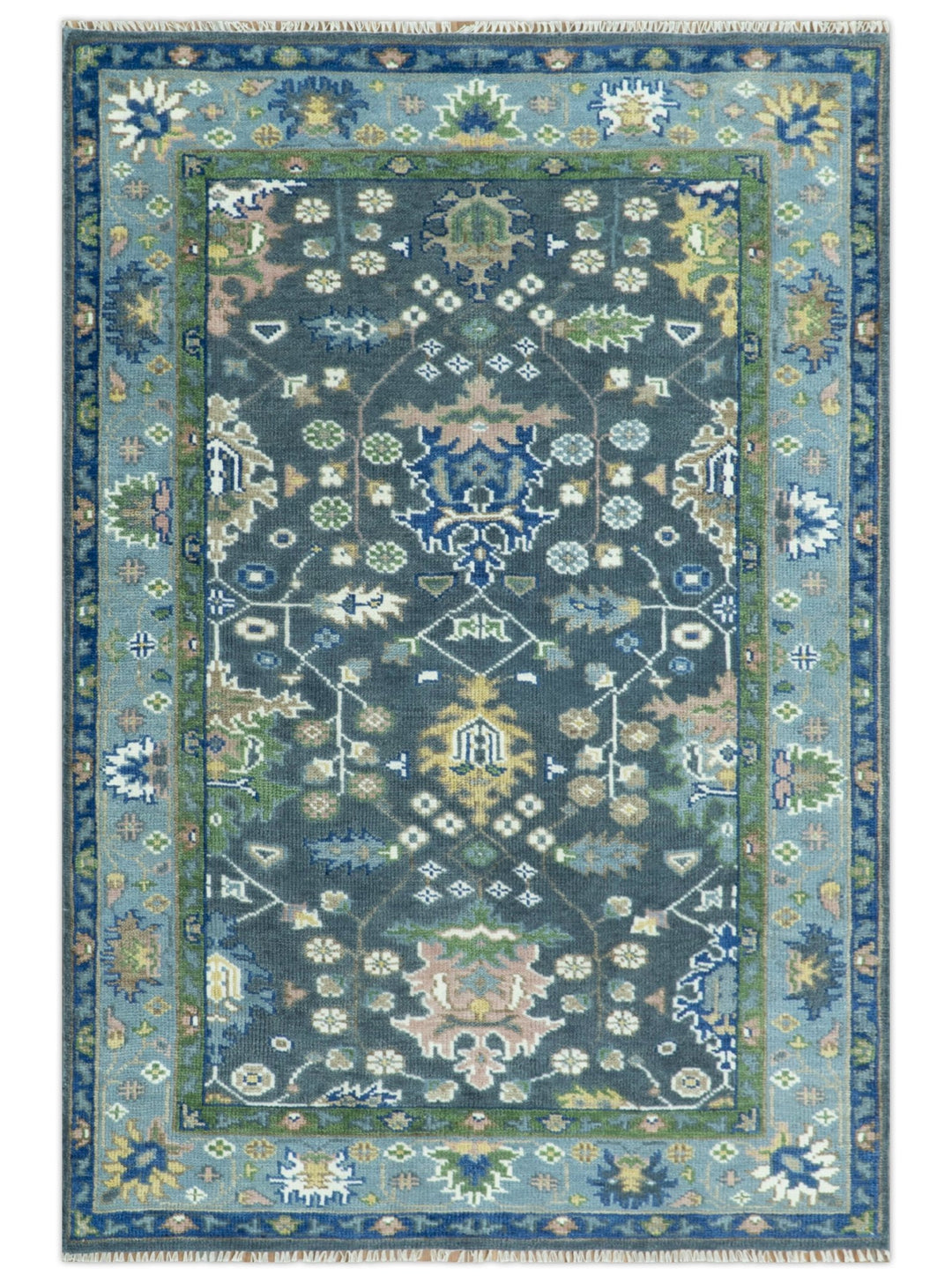 Antique Hand Knotted Green Moss and Blue Traditional Turkish Vintage Oushak Custom Made Wool Area Rug - The Rug Decor