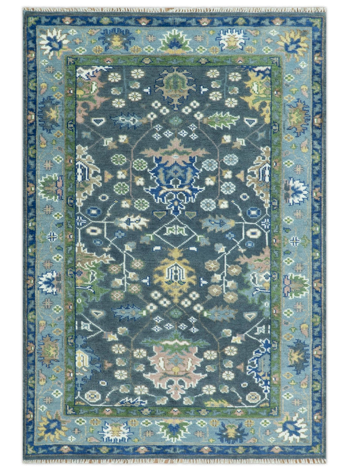 Antique Hand Knotted Green Moss and Blue Traditional Turkish Vintage Oushak Custom Made Wool Area Rug - The Rug Decor