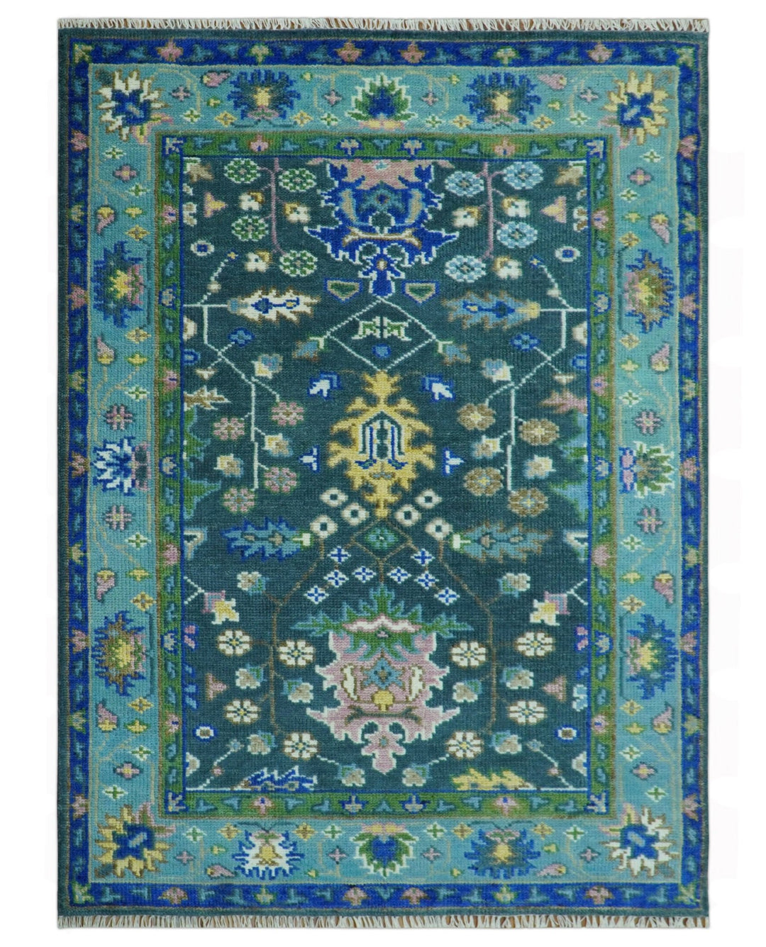 Antique Hand Knotted Green Moss and Blue Traditional Turkish Vintage Oushak Custom Made Wool Area Rug - The Rug Decor