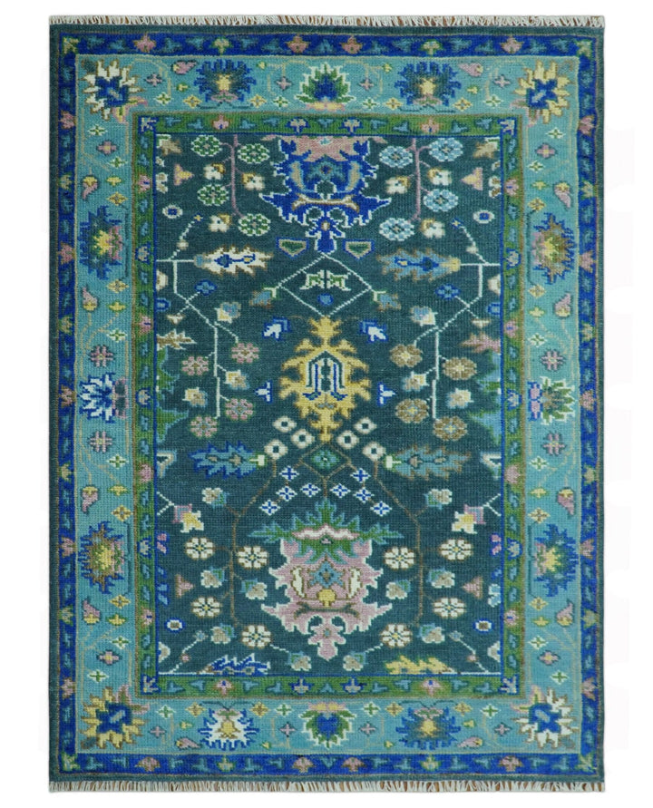 Antique Hand Knotted Green Moss and Blue Traditional Turkish Vintage Oushak Custom Made Wool Area Rug - The Rug Decor