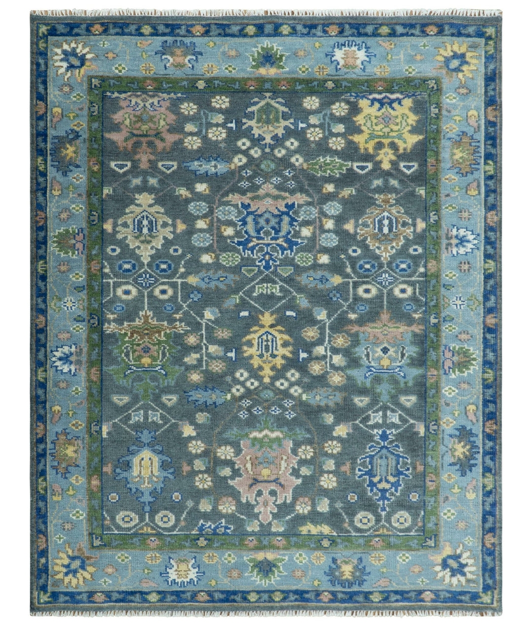 Antique Hand Knotted Green Moss and Blue Traditional Turkish Vintage Oushak Custom Made Wool Area Rug - The Rug Decor