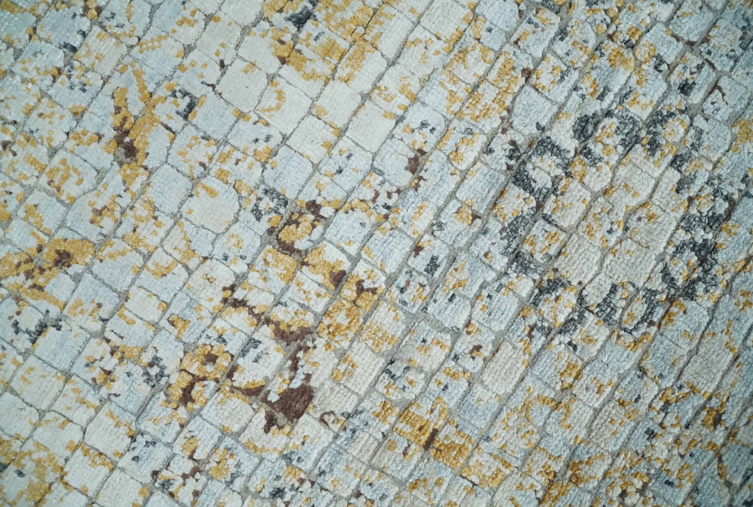 Antique look Aqua, Gold and Charcoal Hand Knotted Carved Texture Traditional Oriental Oushak 8x10 wool Area Rug - The Rug Decor