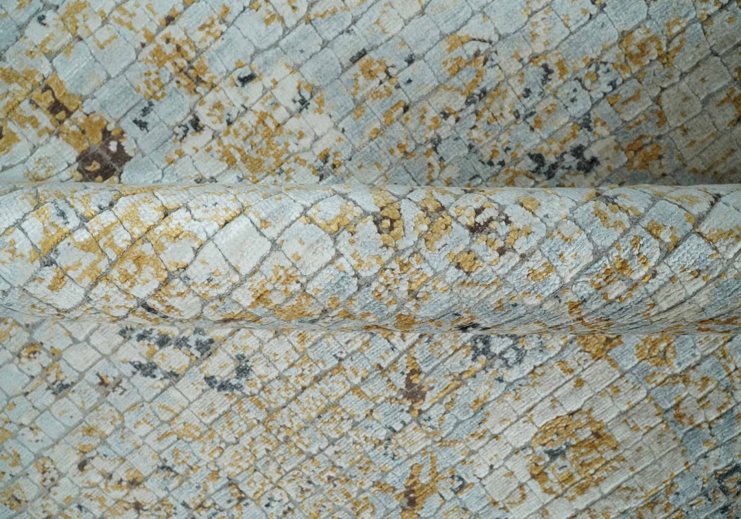 Antique look Aqua, Gold and Charcoal Hand Knotted Carved Texture Traditional Oriental Oushak 8x10 wool Area Rug - The Rug Decor