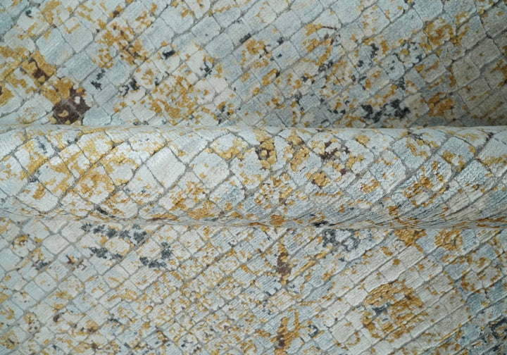 Antique look Aqua, Gold and Charcoal Hand Knotted Carved Texture Traditional Oriental Oushak 8x10 wool Area Rug - The Rug Decor