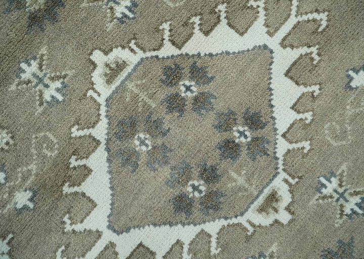 Antique look Grayish-Green and Ivory Hand Knotted Traditional Heriz Custom Made wool Area Rug - The Rug Decor