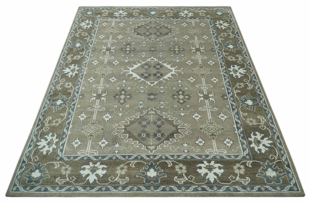 Antique look Grayish-Green and Ivory Hand Knotted Traditional Heriz Custom Made wool Area Rug - The Rug Decor