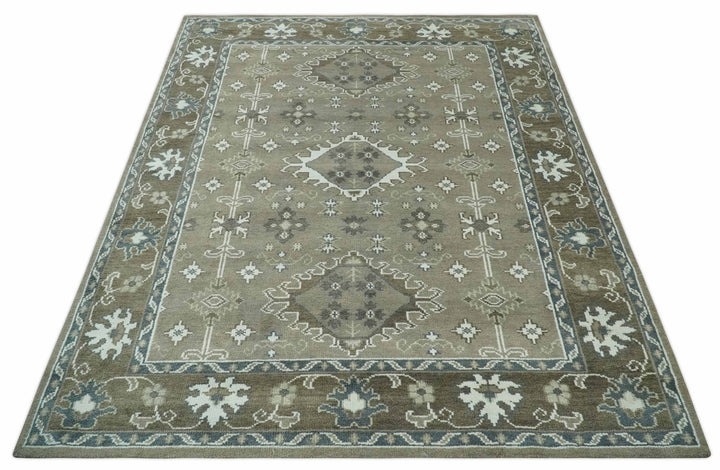 Antique look Grayish-Green and Ivory Hand Knotted Traditional Heriz Custom Made wool Area Rug - The Rug Decor