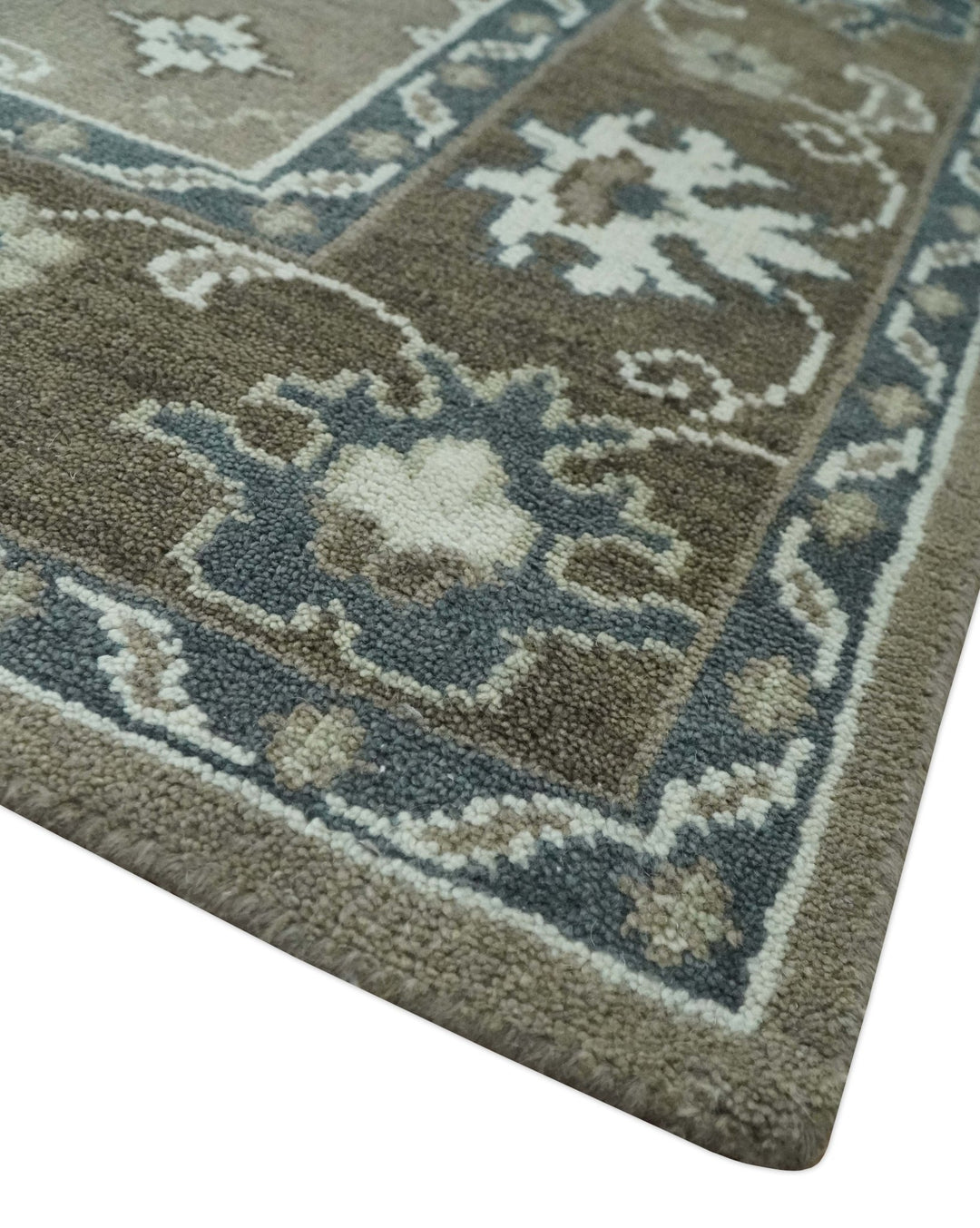 Antique look Grayish-Green and Ivory Hand Knotted Traditional Heriz Custom Made wool Area Rug - The Rug Decor