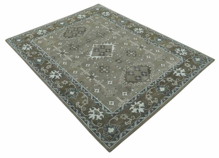 Antique look Grayish-Green and Ivory Hand Knotted Traditional Heriz Custom Made wool Area Rug - The Rug Decor